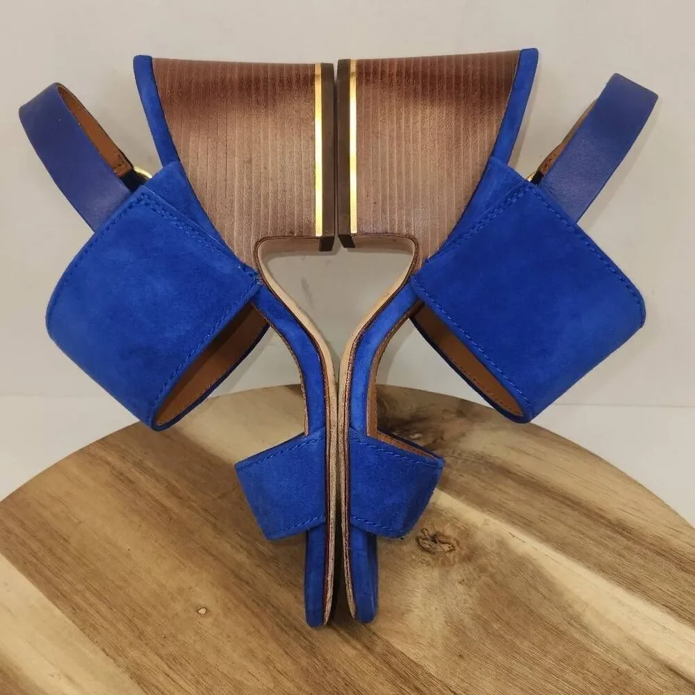 Tory Burch Women's Selby block-heel sandal Blue Suede Size 7.5 M